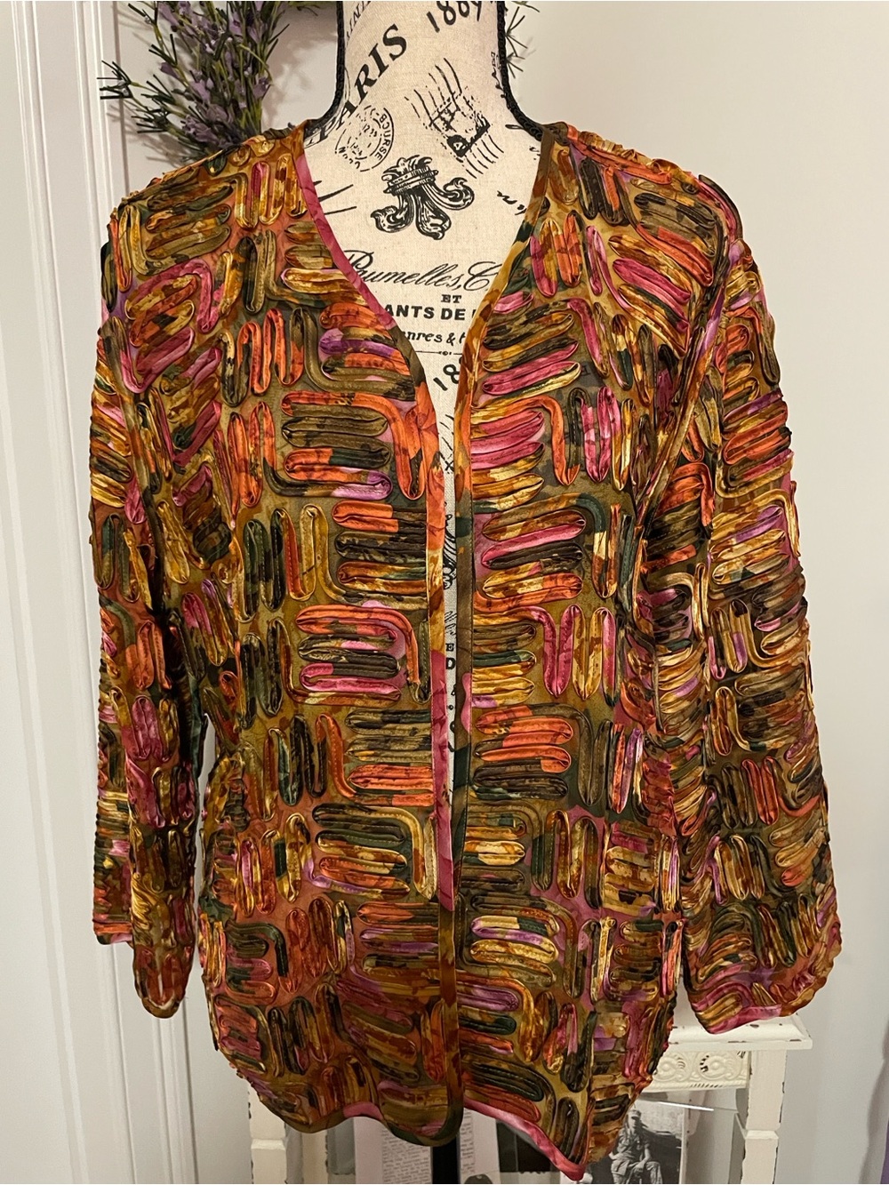 Chico’s Women's Textured Open-Front Light Jacket in Multicolor Size L